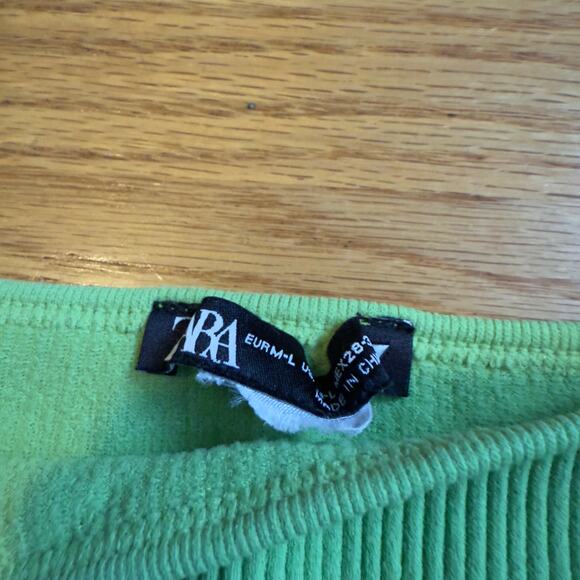 Zara Ribbed Lime Green Cropped Tank Square Neck Sleeveless Basic Size M-L - Picture 5 of 5